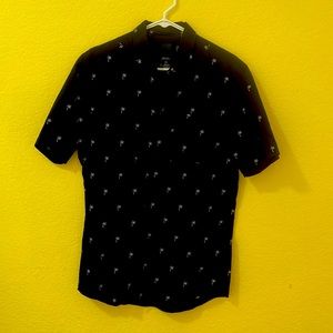 Black Button up Tshirt with Palm Tree design